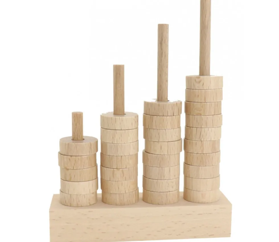 Abaque de tri bois - Socle 4 tiges taille progressive sans jetons
