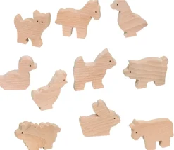 10 animaux de la ferme en bois naturel