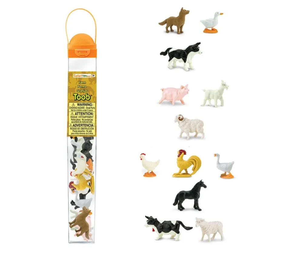 12 Animaux de la FERME figurines dans un tube de rangement 6 cm