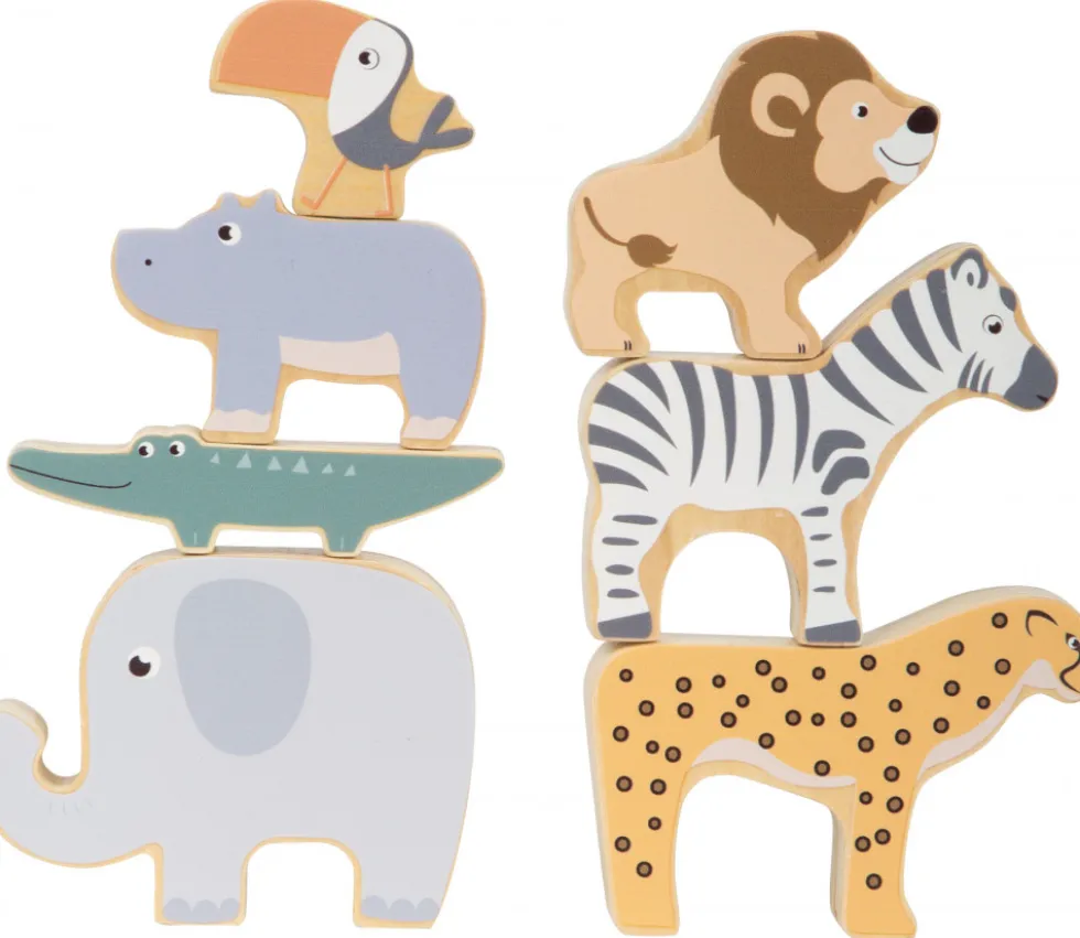 7 animaux de la savane en bois colorés