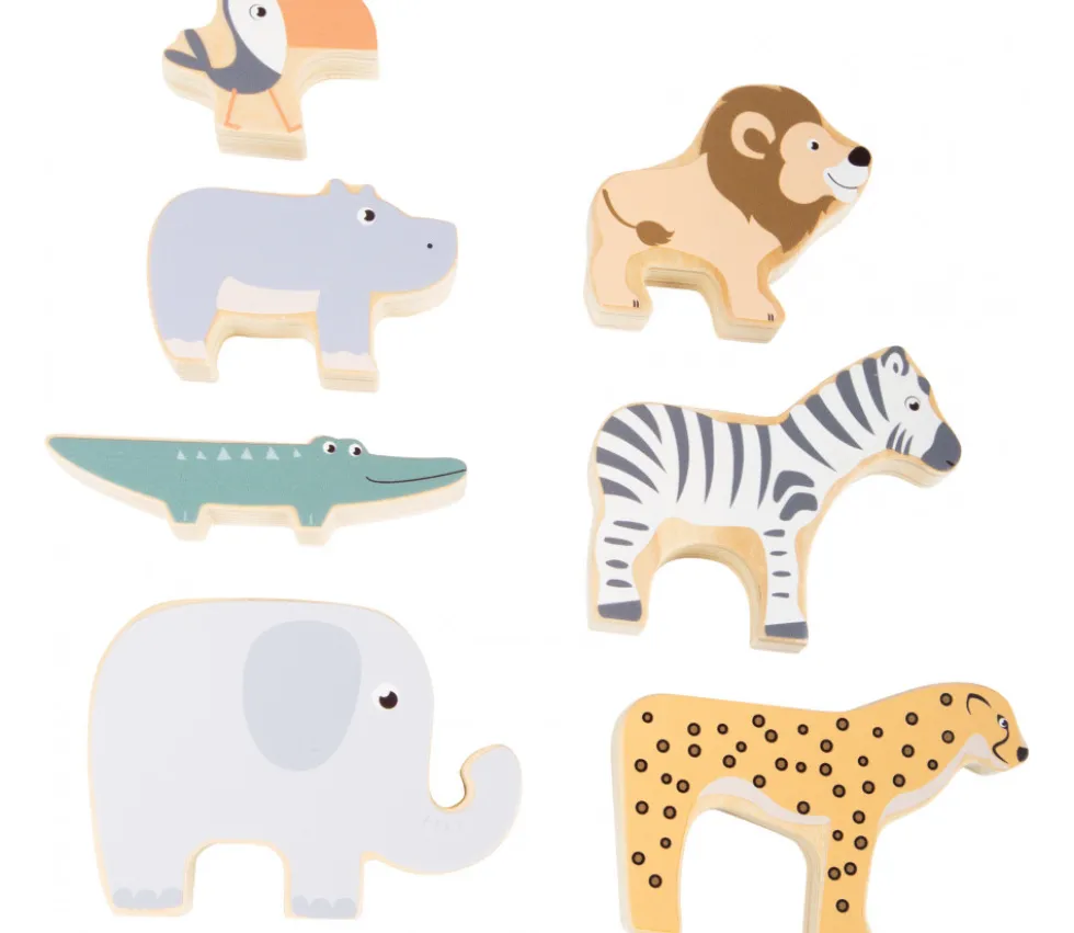 7 animaux de la savane en bois colorés