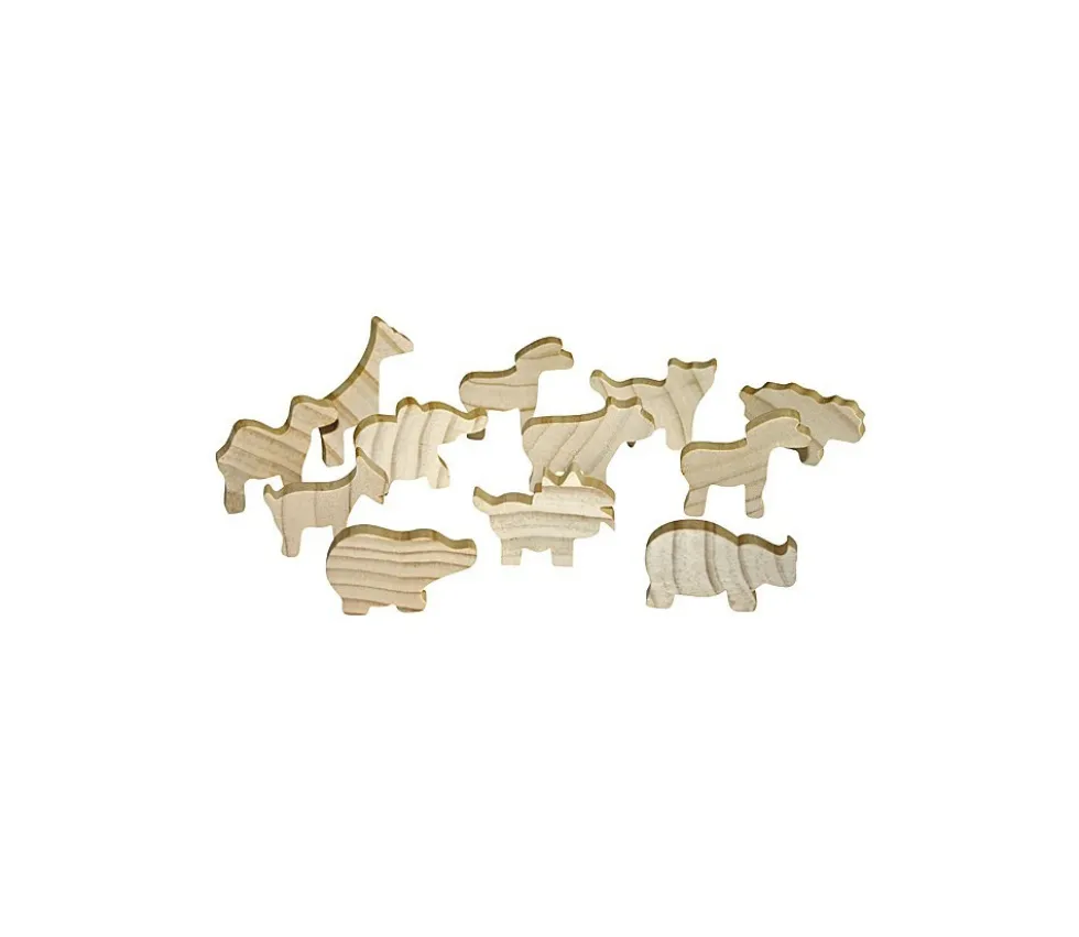 12 Animaux en bois brut à peindre