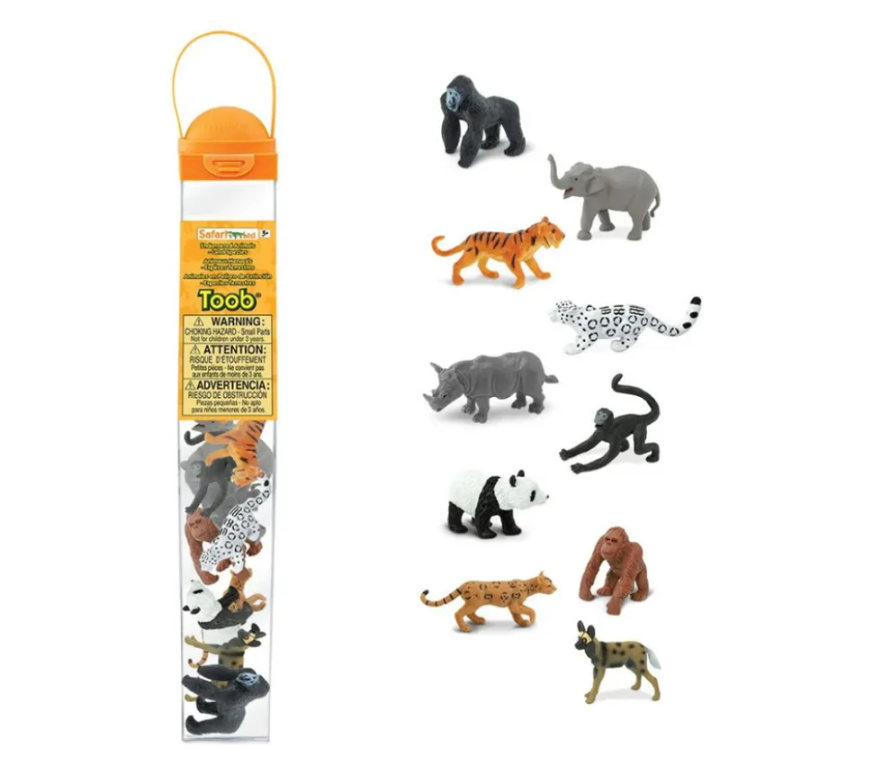 10 Animaux en danger - espèces terrestres menacées dans un tube de rangement