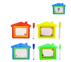 Ardoise effaçable blanche forme maison + feutre éponge 11 x 13.5 cm