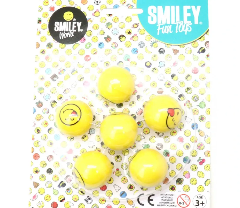 6 Balles smiley Super Rebond 3 cm de diamètre - rebondissantes