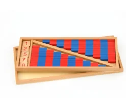 Barres rouges et bleues Montessori en bois format 25 cm avec tuiles nombres