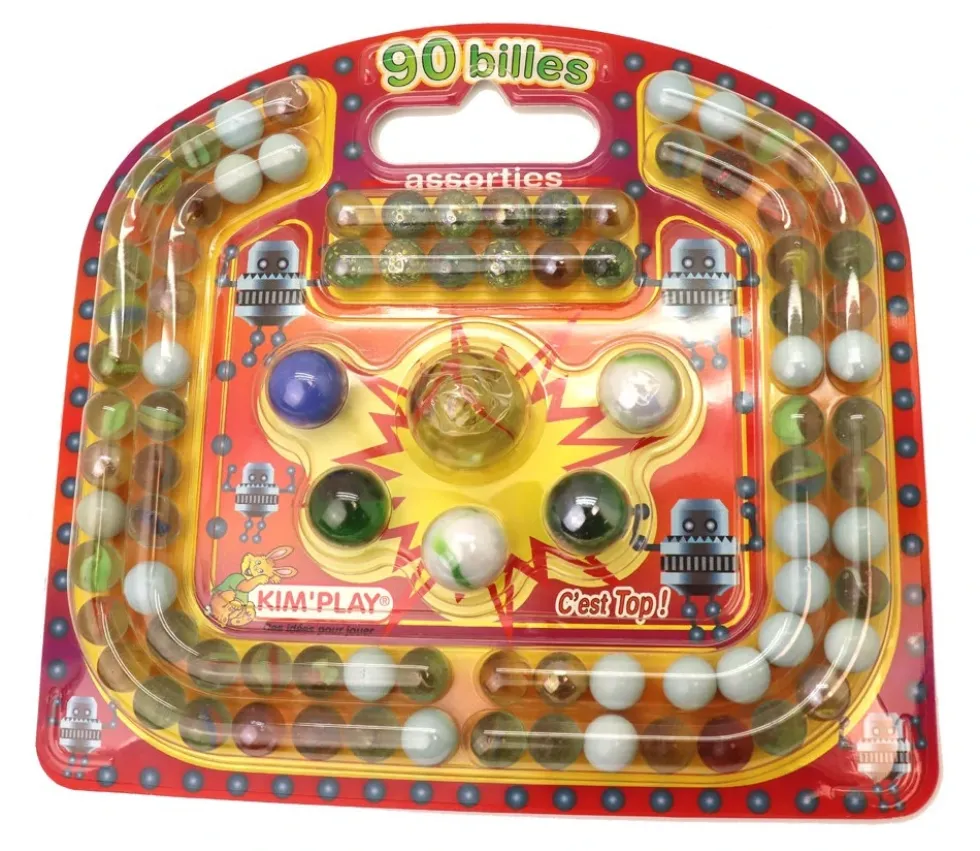 Billes assorties de jeu - 90 pièces : 84 billes + 5 calots + 1 boulet