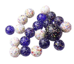 20 Billes Comète bleues et blanches mouchetées 16 mm + 1 calot 25 mm