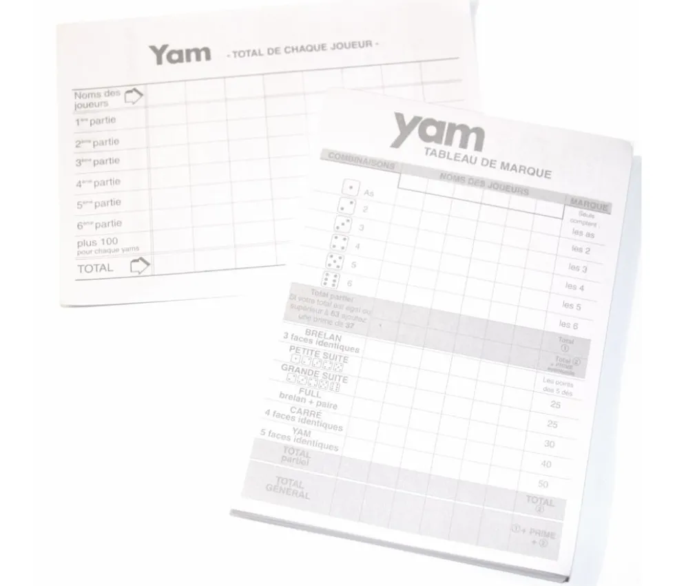 Bloc note pour jeu de dés yams marquage points