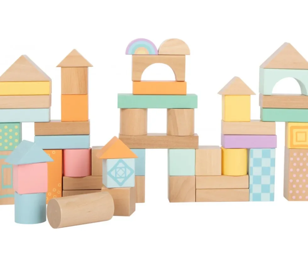 50 Blocs de construction en bois ton pastel pour jeux