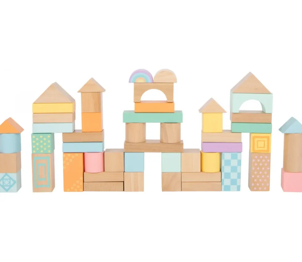 50 Blocs de construction en bois ton pastel pour jeux