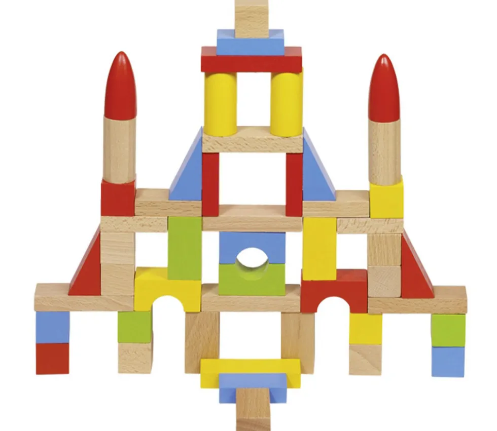 50 blocs de construction en bois coloré en sac