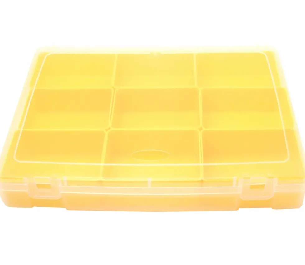 Boite A4 avec 9 bacs jaunes vides de 325 x 255 x H 52 mm