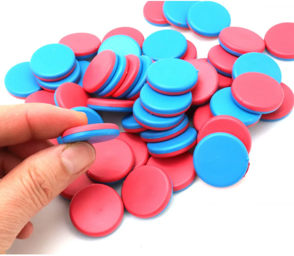Boite 400 Pions 25 mm bicolores recto bleu et verso rouge