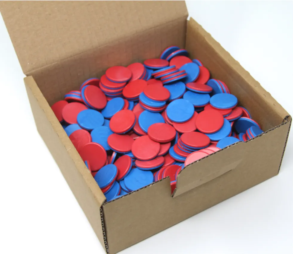 Boite 400 Pions 25 mm bicolores recto bleu et verso rouge