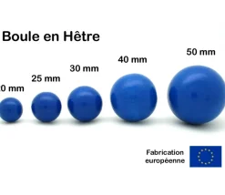 Boule 4 cm couleur bleue en bois - grosse bille hêtre diamètre 40 mm