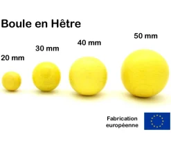 Boule 4 cm couleur jaune en bois - bille hêtre diamètre 40 mm