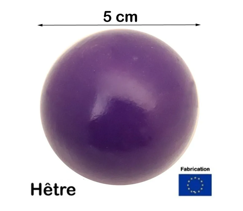 Boule 5 cm couleur violette en bois - grosse bille hêtre diamètre 50 mm