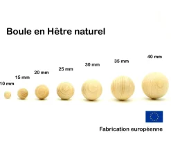 Boule 1 cm en bois - bille hêtre diamètre 10 mm