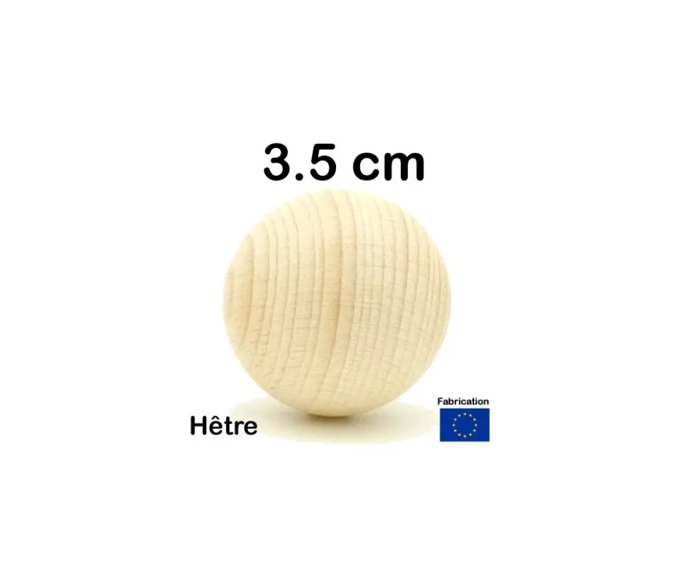 Boule 3.5 cm en bois - bille hêtre diamètre 35 mm