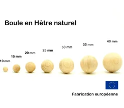 Boule 3.5 cm en bois - bille hêtre diamètre 35 mm