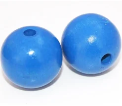 Boule percée 3 cm couleur bleue en bois - grosse perle hêtre diamètre 30 mm trou 6 mm