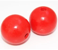 Boule percée 3 cm couleur rouge en bois - grosse perle hêtre diamètre 30 mm trou 6 mm