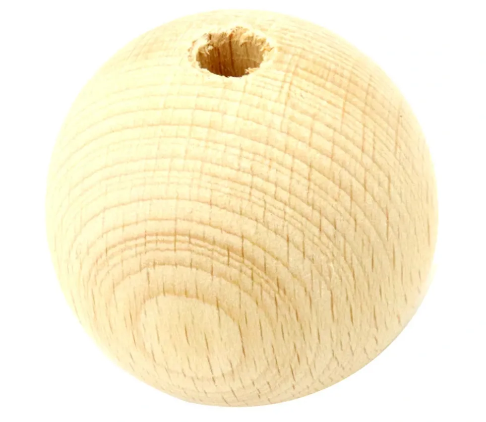 Boule percée 5 cm en bois - grosse perle trou 8 mm