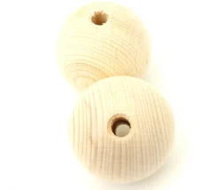Boule percée 5 cm en bois - grosse perle trou 8 mm