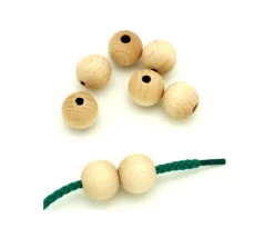 Boule percée 1.5 cm en bois - perle trouée hêtre diamètre 15 mm trou de 4 mm
