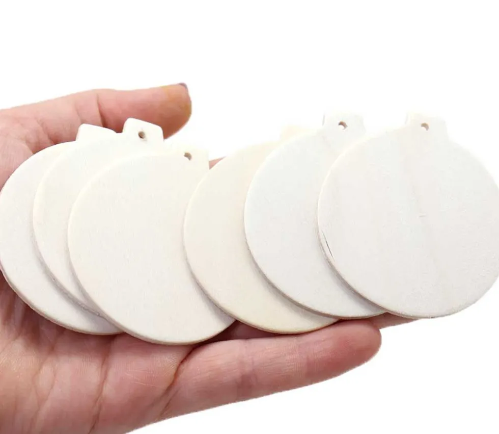 6 boules en bois plates à décorer et suspendre 6 cm