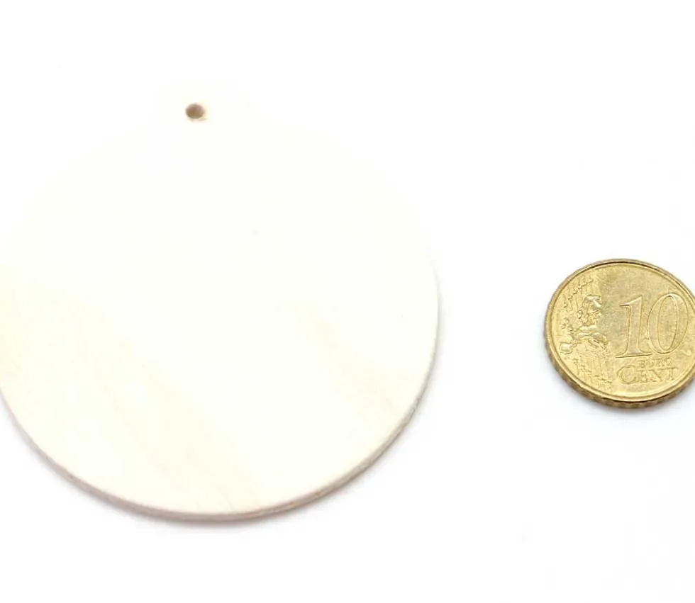 6 boules en bois plates à décorer et suspendre 6 cm