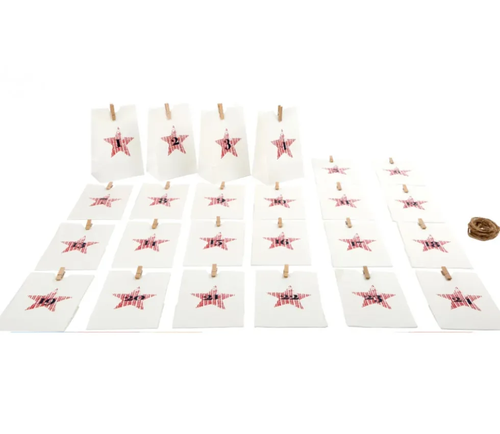 Calendrier Avent : Guirlande de 24 sachets papier avec pince