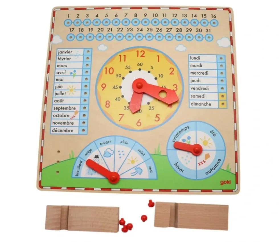 Calendrier horloge en bois 35 cm