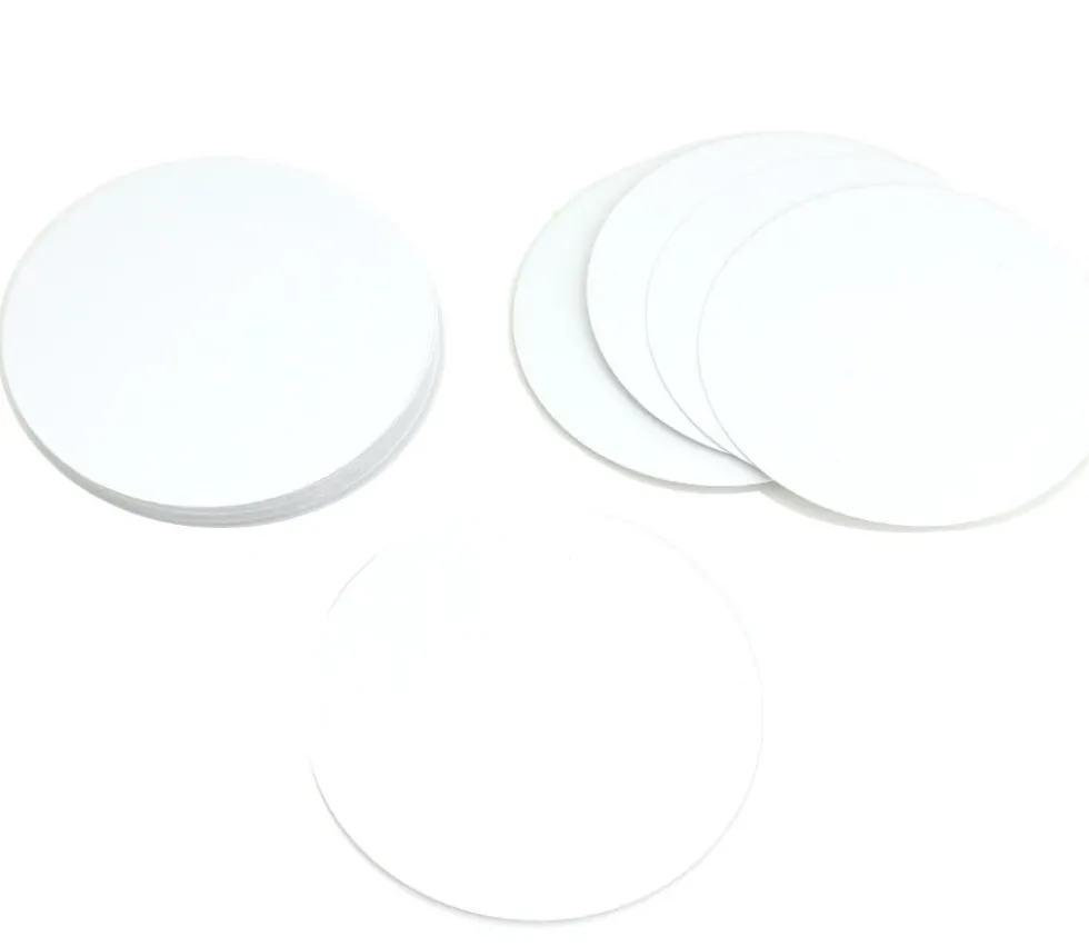 54 cartes rondes 90 mm blanches à personnaliser