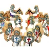 6 chevaliers en bois rouges et blancs - Figurines de jeux