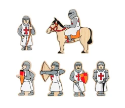 6 chevaliers en bois rouges et blancs - Figurines de jeux