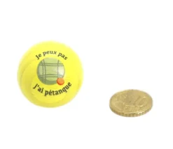 Cochonnet FUN "je peux pas, j'ai pétanque" hêtre 3 cm jaune