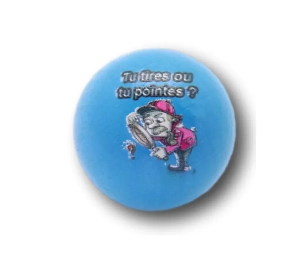 Cochonnet FUN "tu tires ou tu pointes" hêtre 3 cm bleu