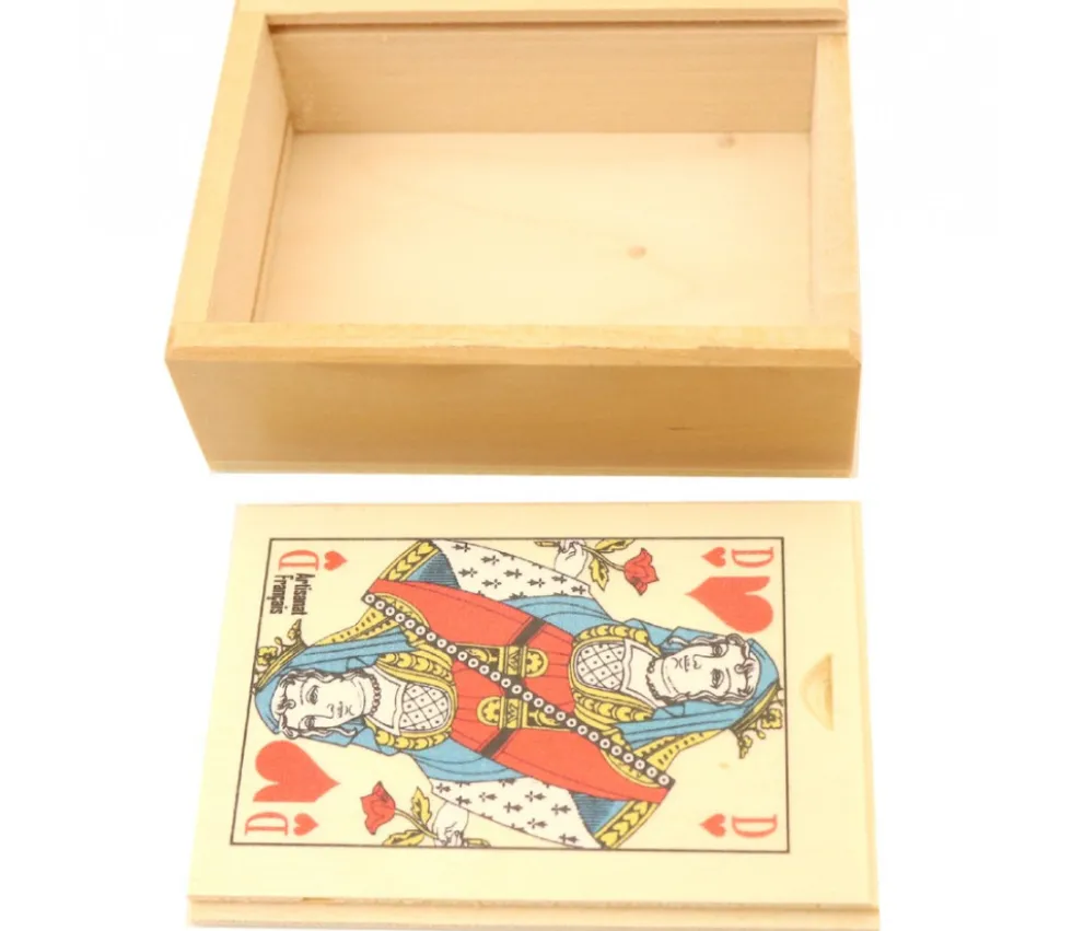 Coffret bois belote 10.5 x 7.6 x 3.4 cm avec jeu cartes sans jetons