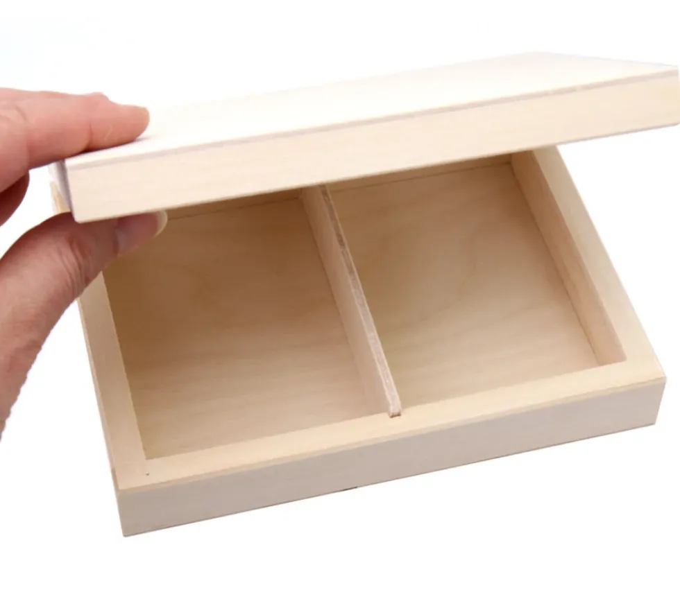 Coffret bois cartes (2 compartiments) 155 x 120 x 35 mm