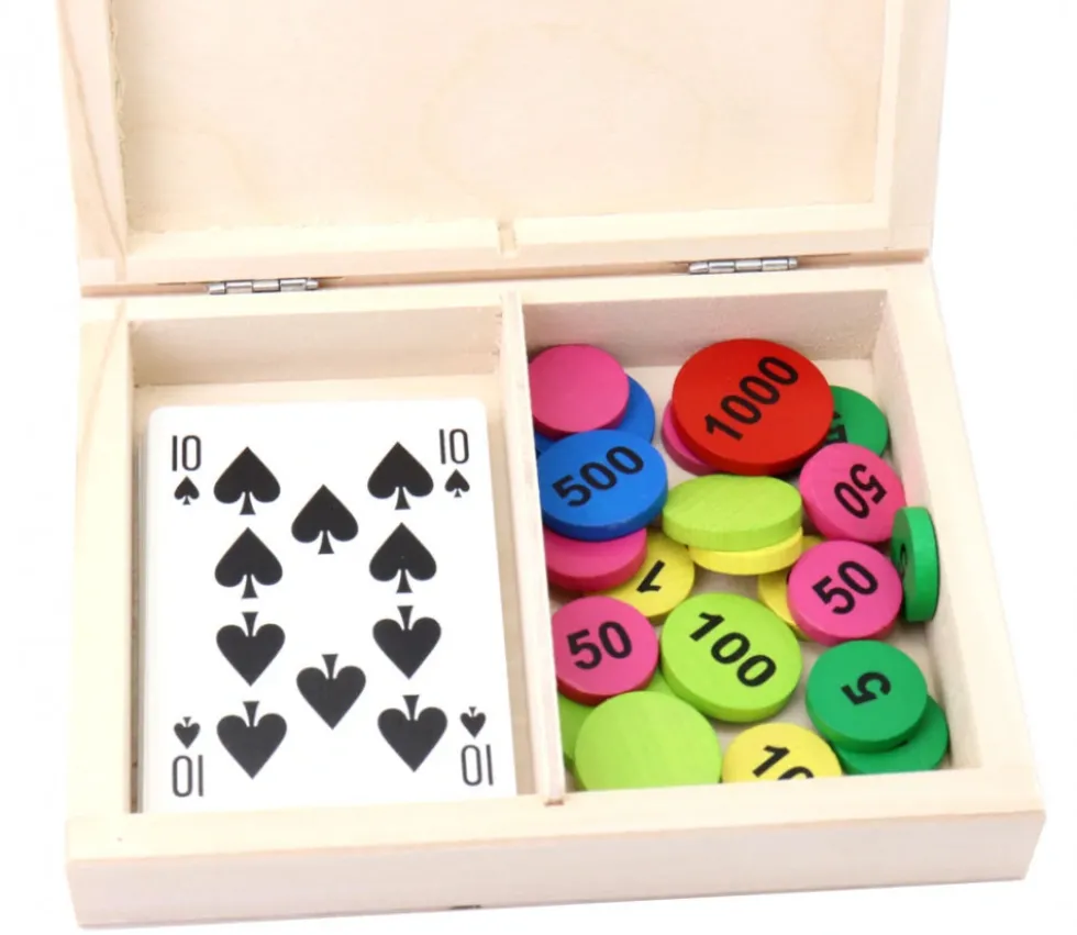 Coffret bois cartes (2 compartiments) 155 x 120 x 35 mm