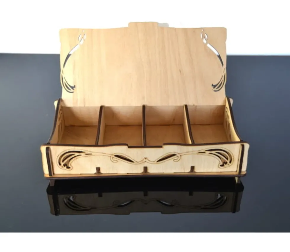 Coffret bois 4 compartiments 24.5 x 12.5 x 6 cm Elven
