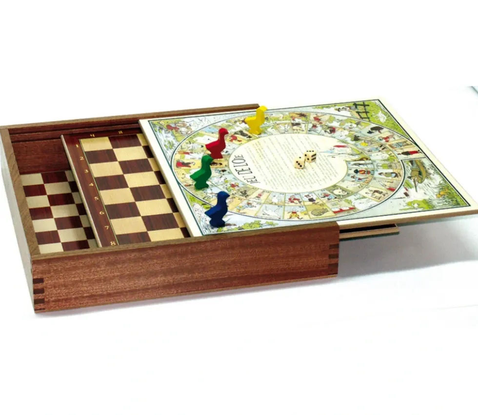 Coffret bois 5 jeux vintage traditionnels