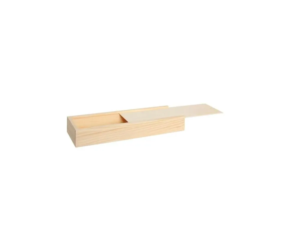 Coffret bois M+ long glissière 26.5 x 10.5 x 7 cm