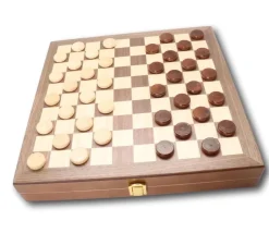 Coffret Echecs-dames-backgammon en bois 29 cm marqueté