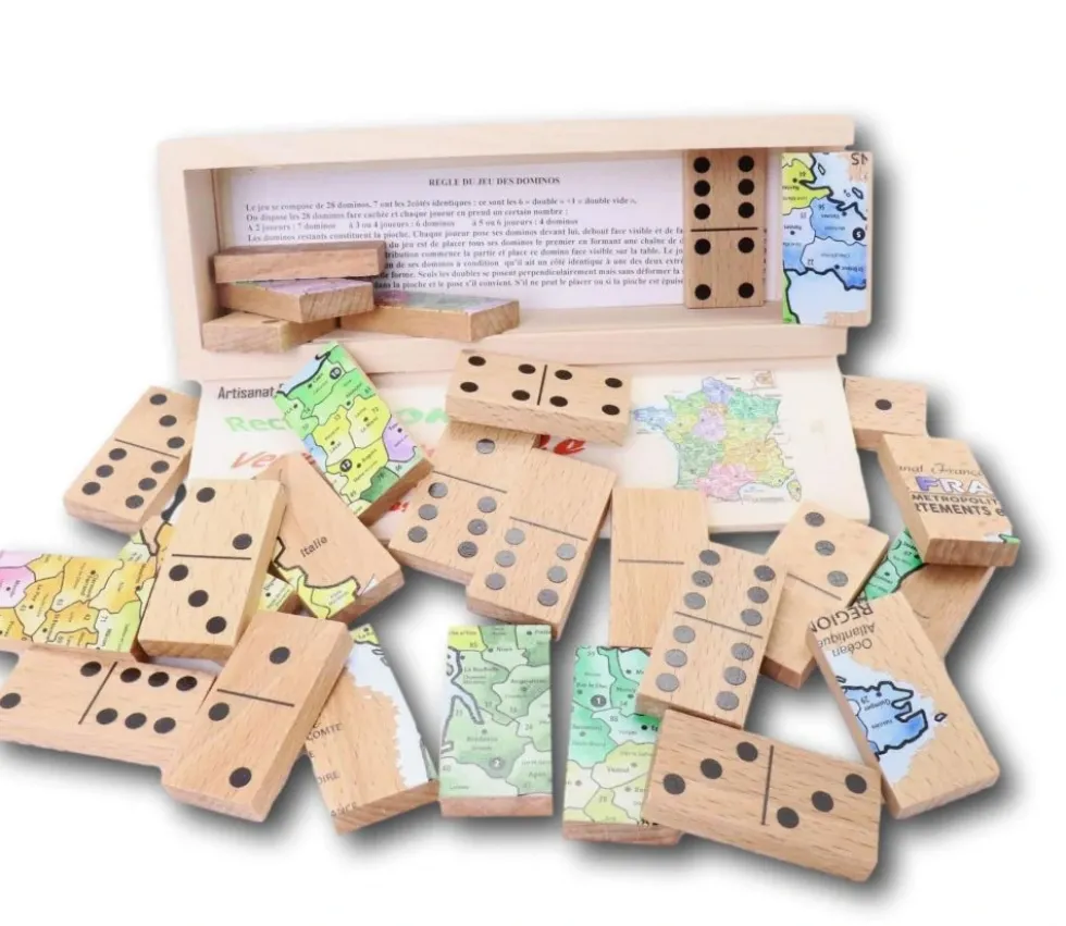 Coffret 2 jeux : dominos et carte de France en bois