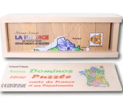 Coffret 2 jeux : dominos et carte de France en bois