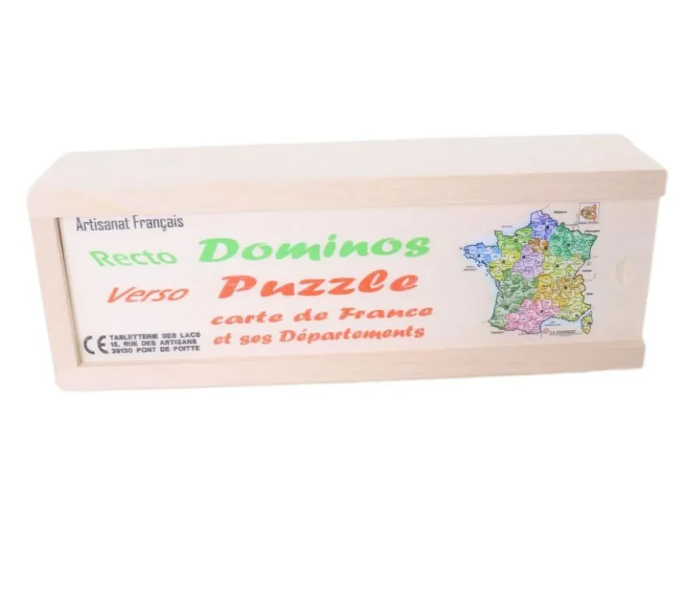 Coffret 2 jeux : dominos et carte de France en bois