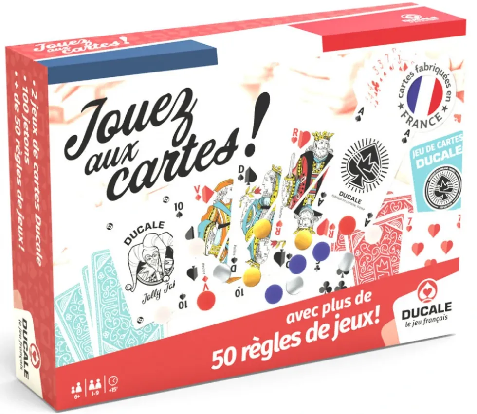 Coffret Jouez aux cartes - 2 jeux de cartes et 100 jetons - Ducale
